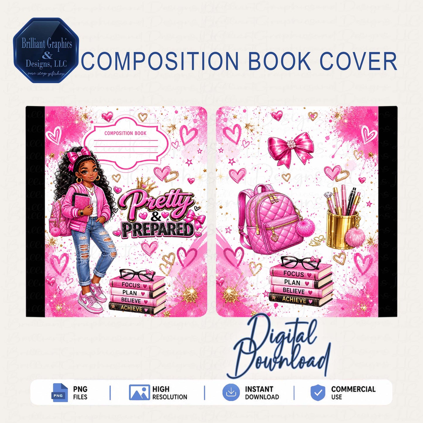Composition Notebook Cover - Pretty and Prepared | Digital Download