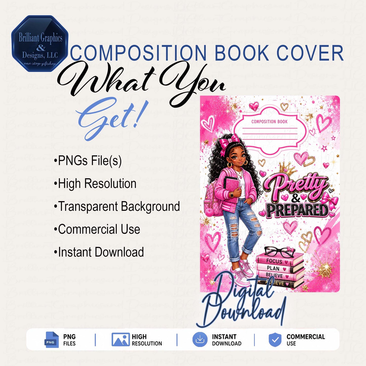 Composition Notebook Cover - Pretty and Prepared | Digital Download