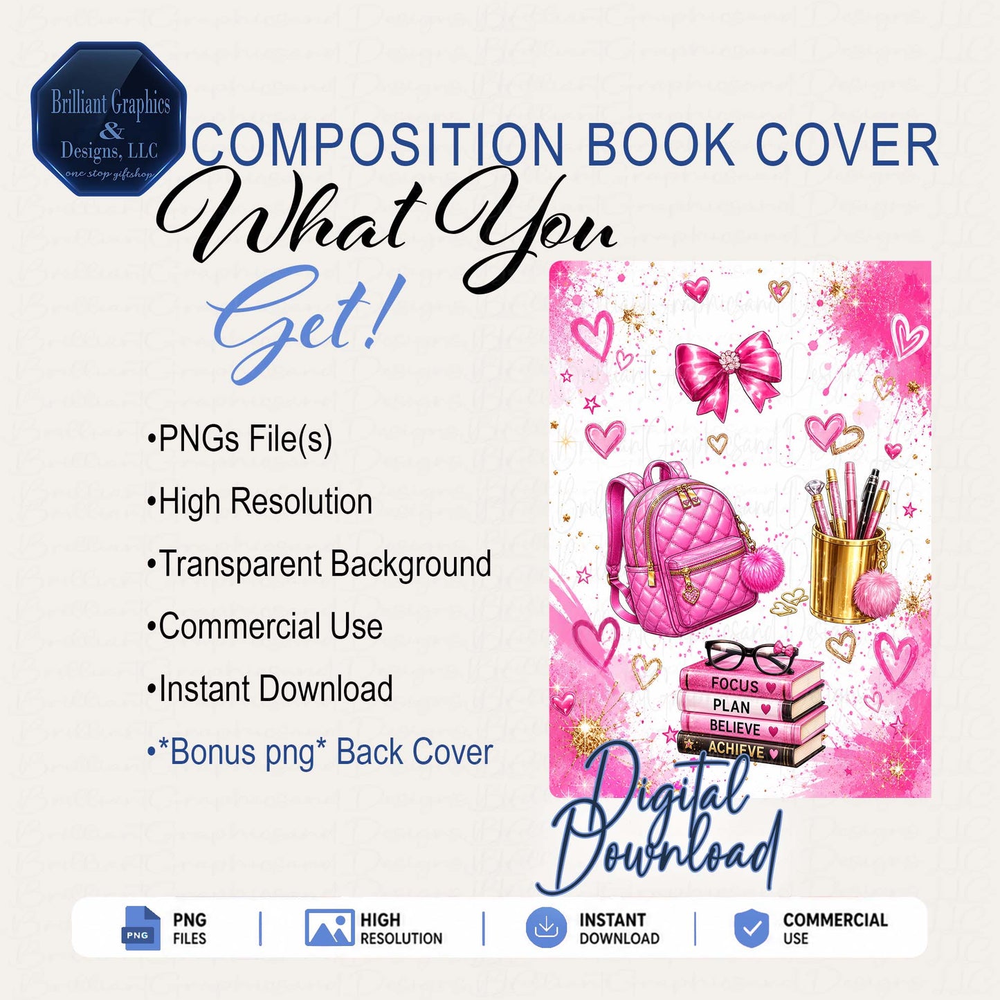 Composition Notebook Cover - Pretty and Prepared | Digital Download