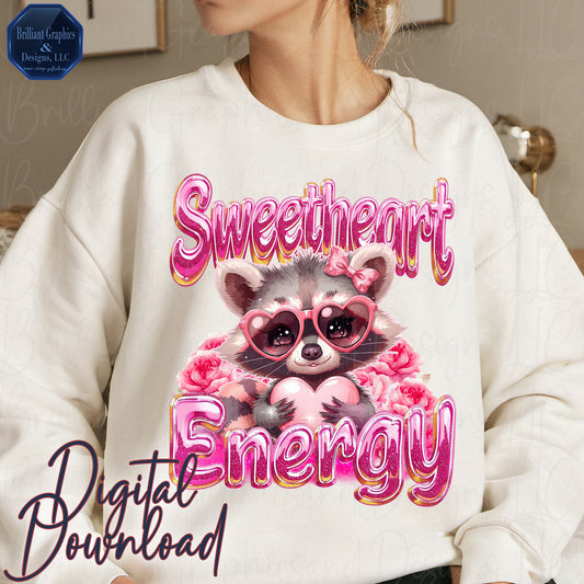Sweetheart Energy. Valentine Raccoon PNG | Adorable Girly Raccoon Clipart. Digital Download