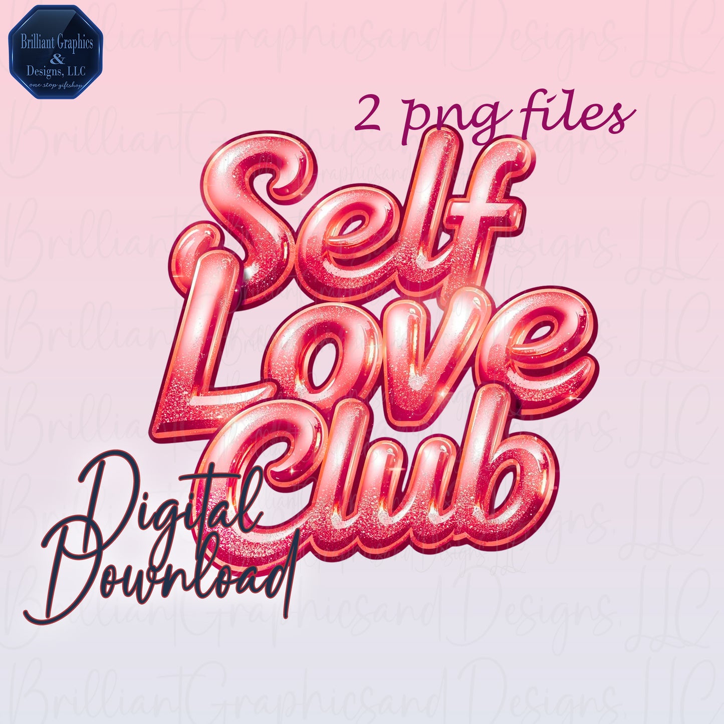 Self-Love Club Sparkle PNG Bundle. Valentine Clip Art. Glitter Text.