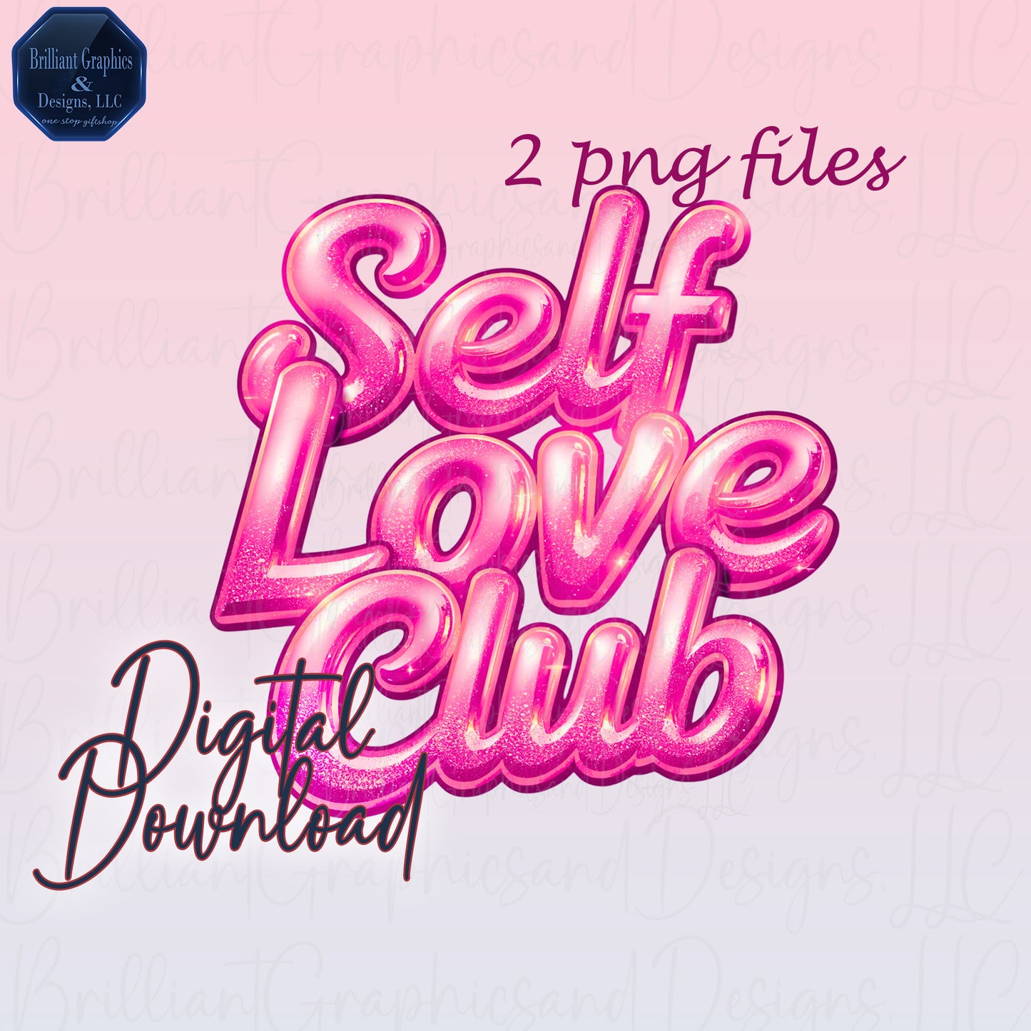 Self-Love Club Sparkle PNG Bundle. Valentine Clip Art. Glitter Text.