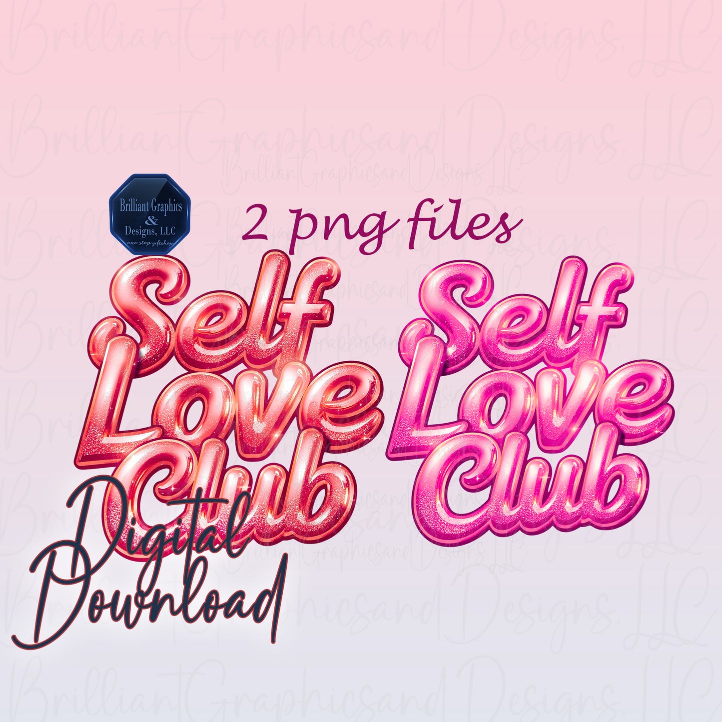 Self-Love Club Sparkle PNG Bundle. Valentine Clip Art. Glitter Text.