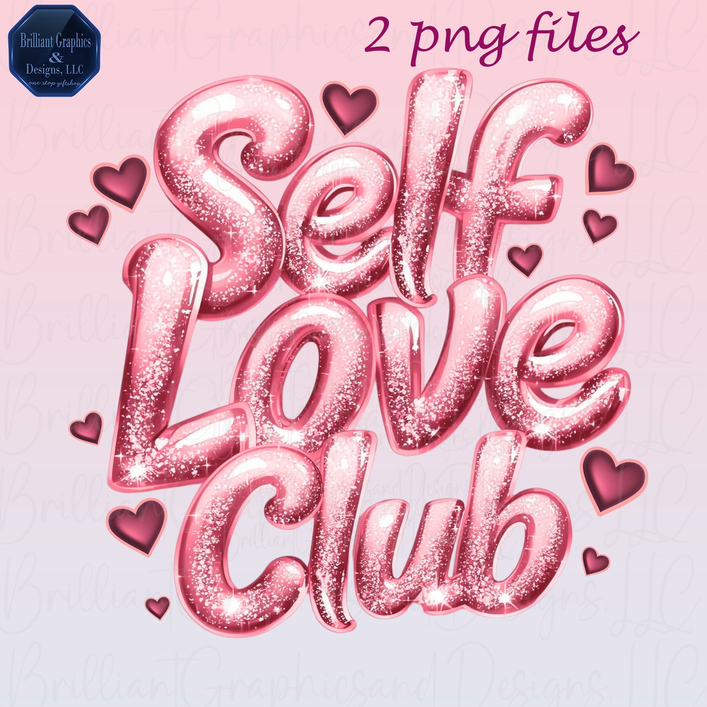 Self-Love Club Metallic PNG Bundle. Valentine Clip Art.