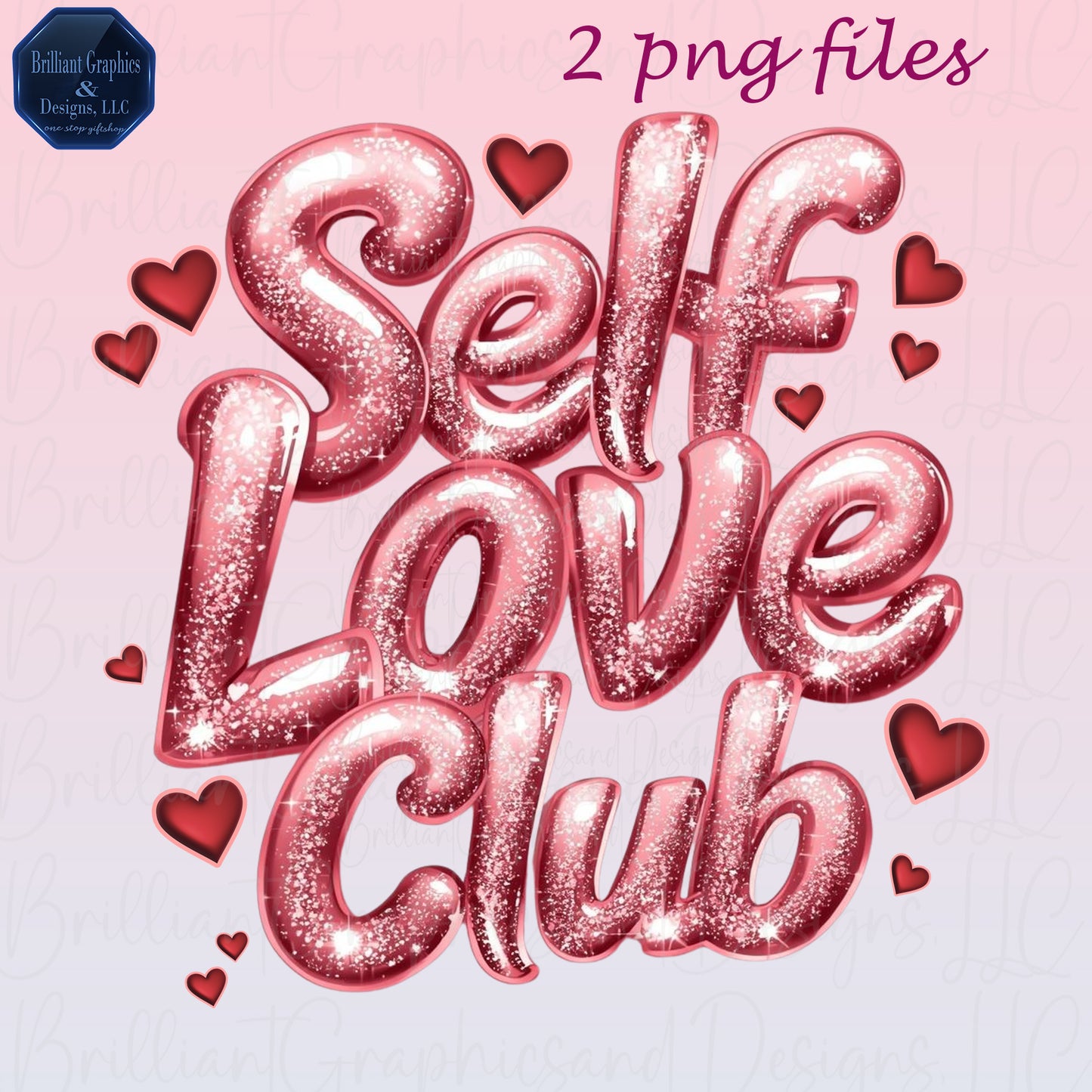 Self-Love Club Metallic PNG Bundle. Valentine Clip Art.