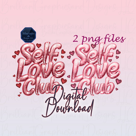 Self-Love Club Metallic PNG Bundle. Valentine Clip Art.