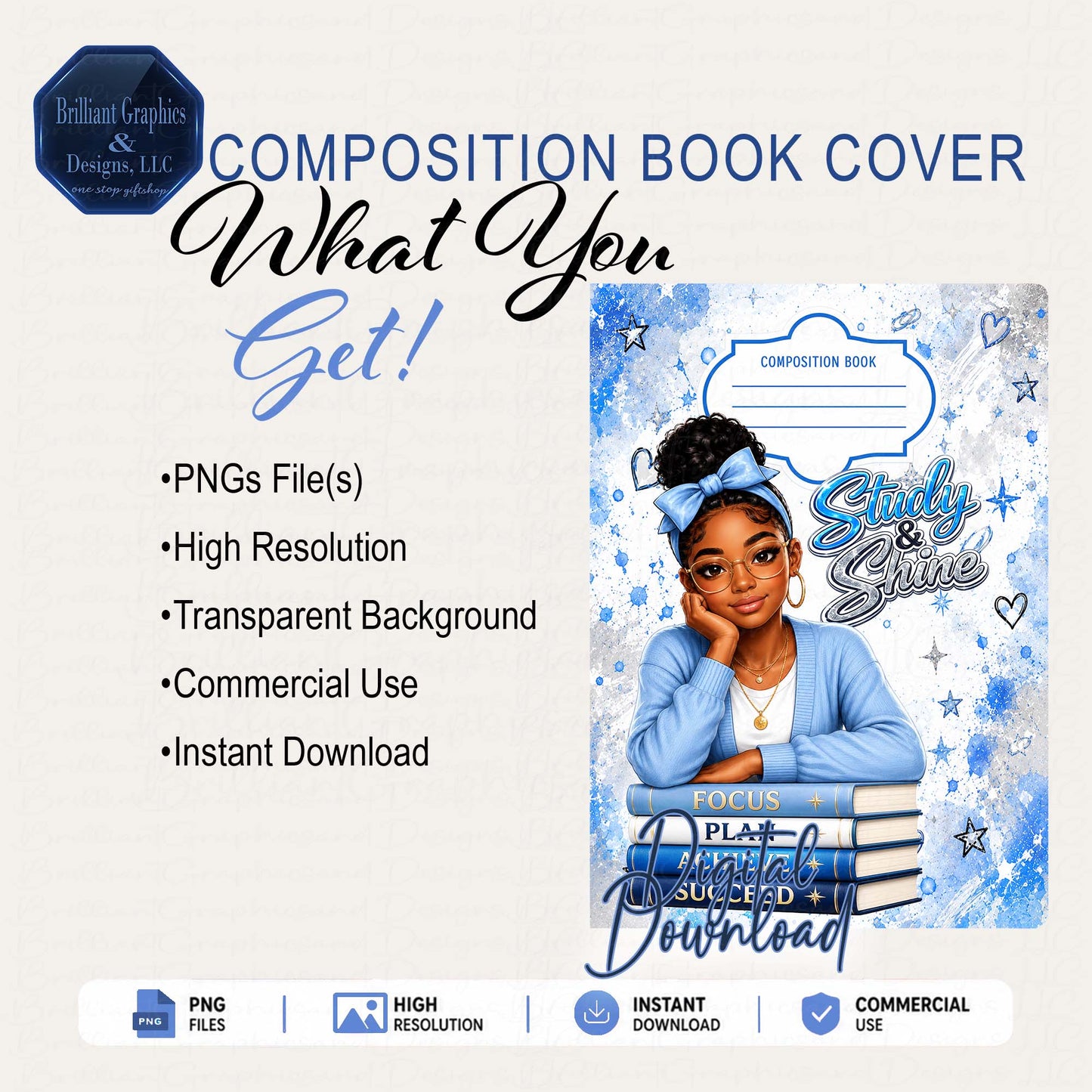Composition Notebook Cover - Study and Shine | Digital Download