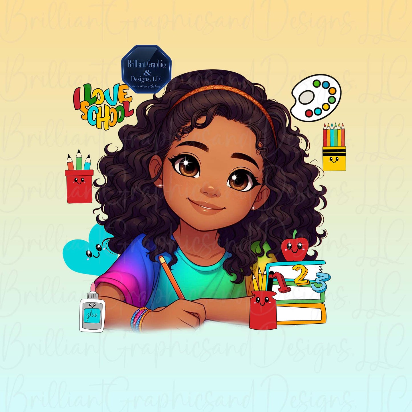 Cute Melanin Girl ClipArt. Back To School. Planners. Notebooks. PNG. Sublimation. DTF. Digital File