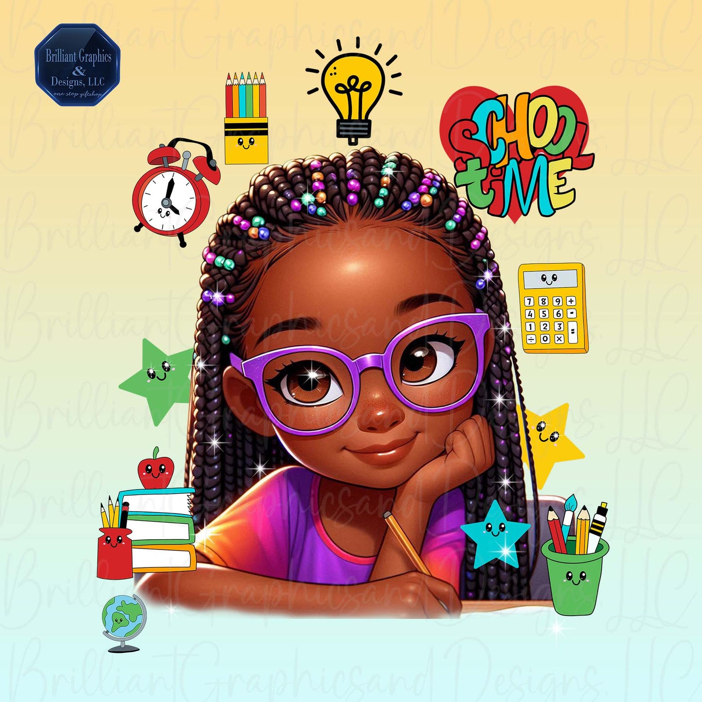 Cute African American Girl ClipArt. Back To School. Planners. Notebooks. PNG. Sublimation. DTF. Digital.
