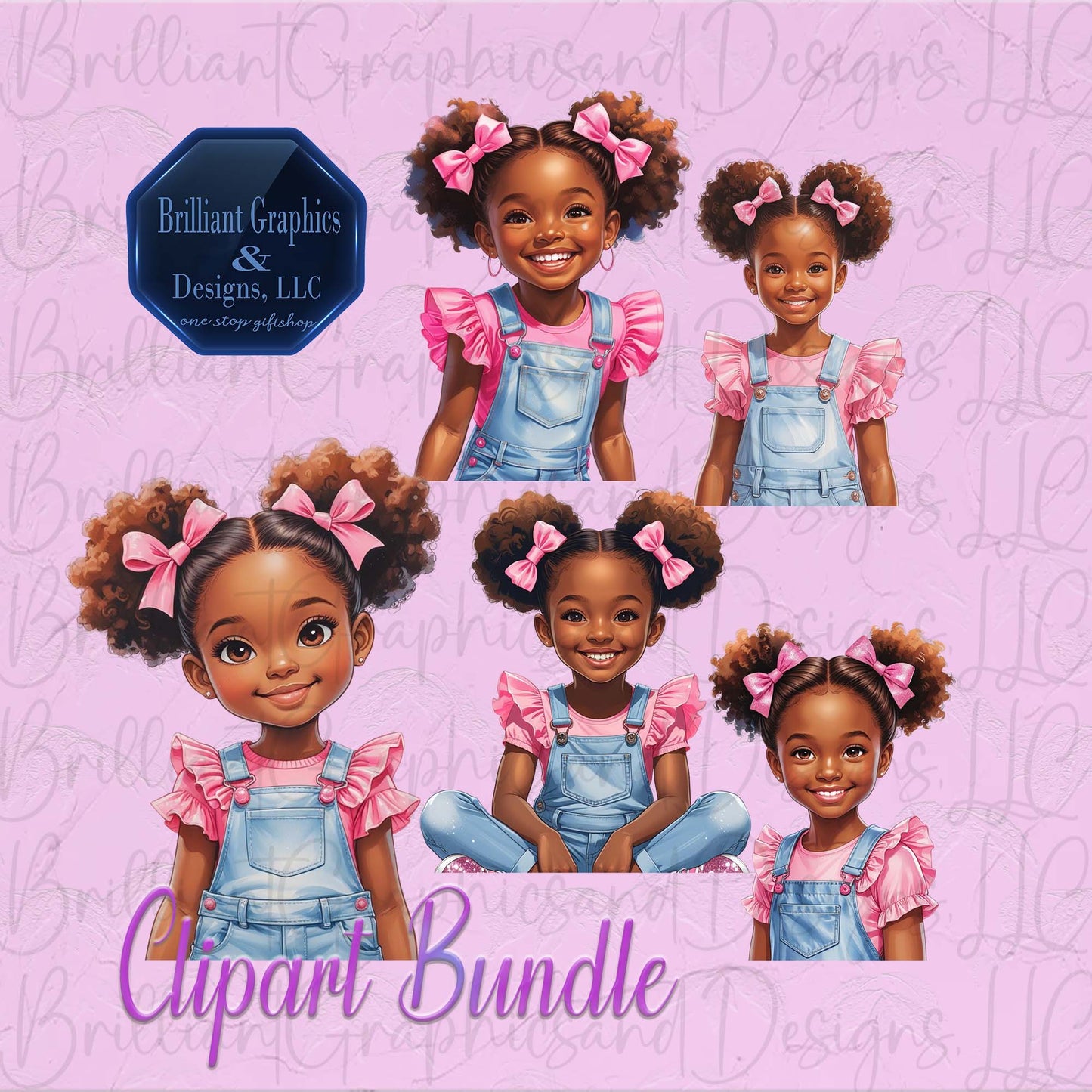Black Girl ClipArt Bundle. Cute Pretty in Pink. Valentine. Birthday. 10 PNG Files