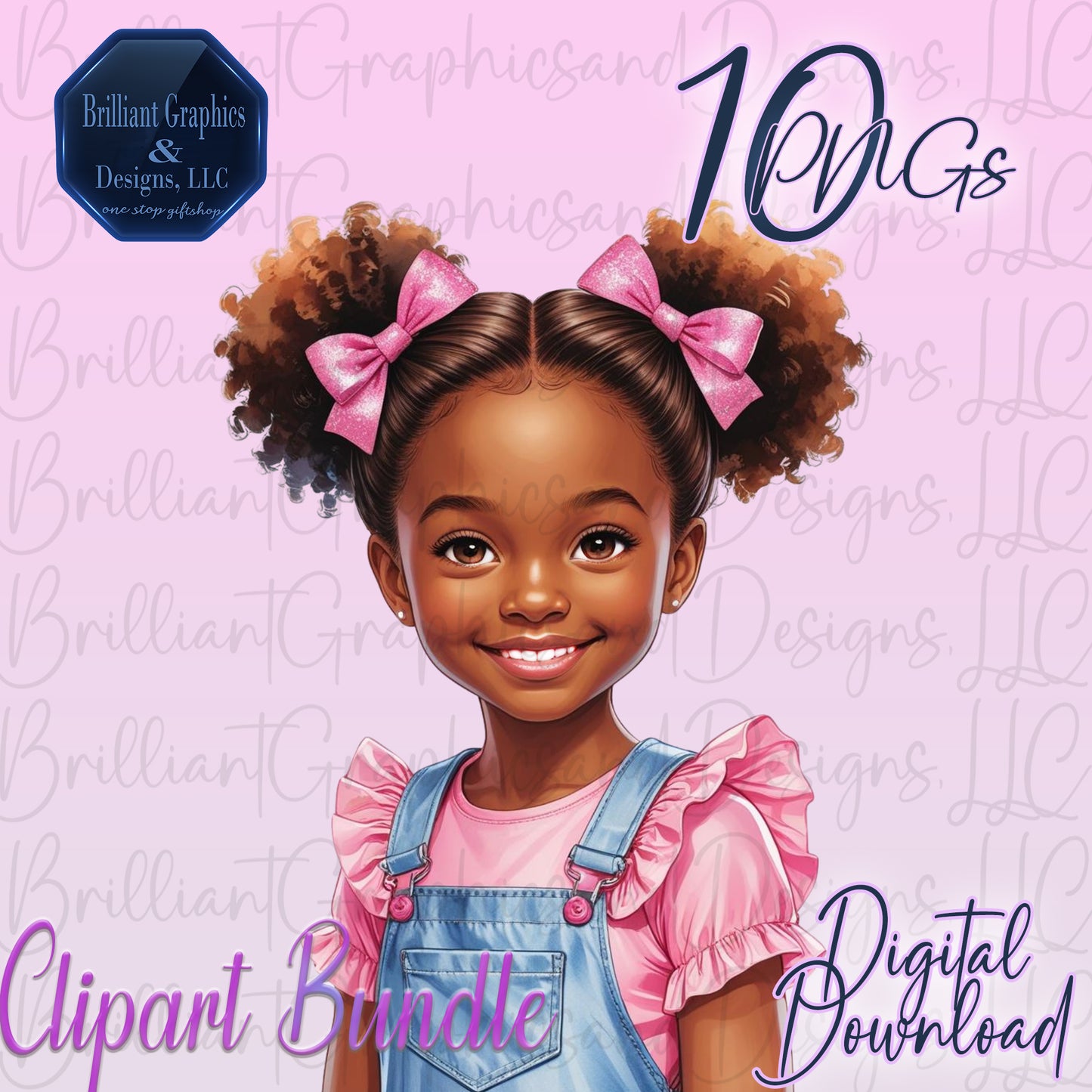 Black Girl ClipArt Bundle. Cute Pretty in Pink. Valentine. Birthday. 10 PNG Files