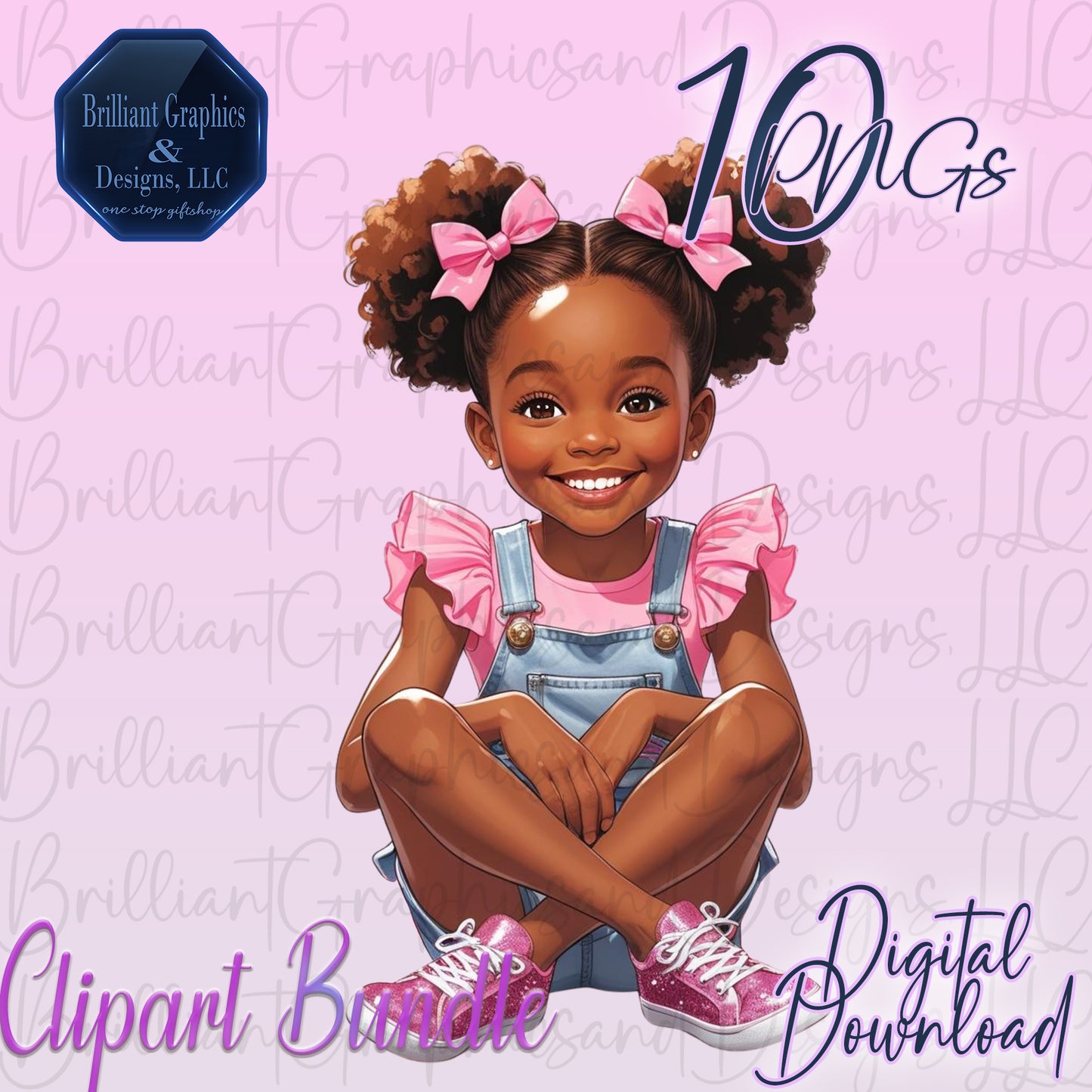 Black Girl ClipArt Bundle. Cute Pretty in Pink. Valentine. Birthday. 10 PNG Files