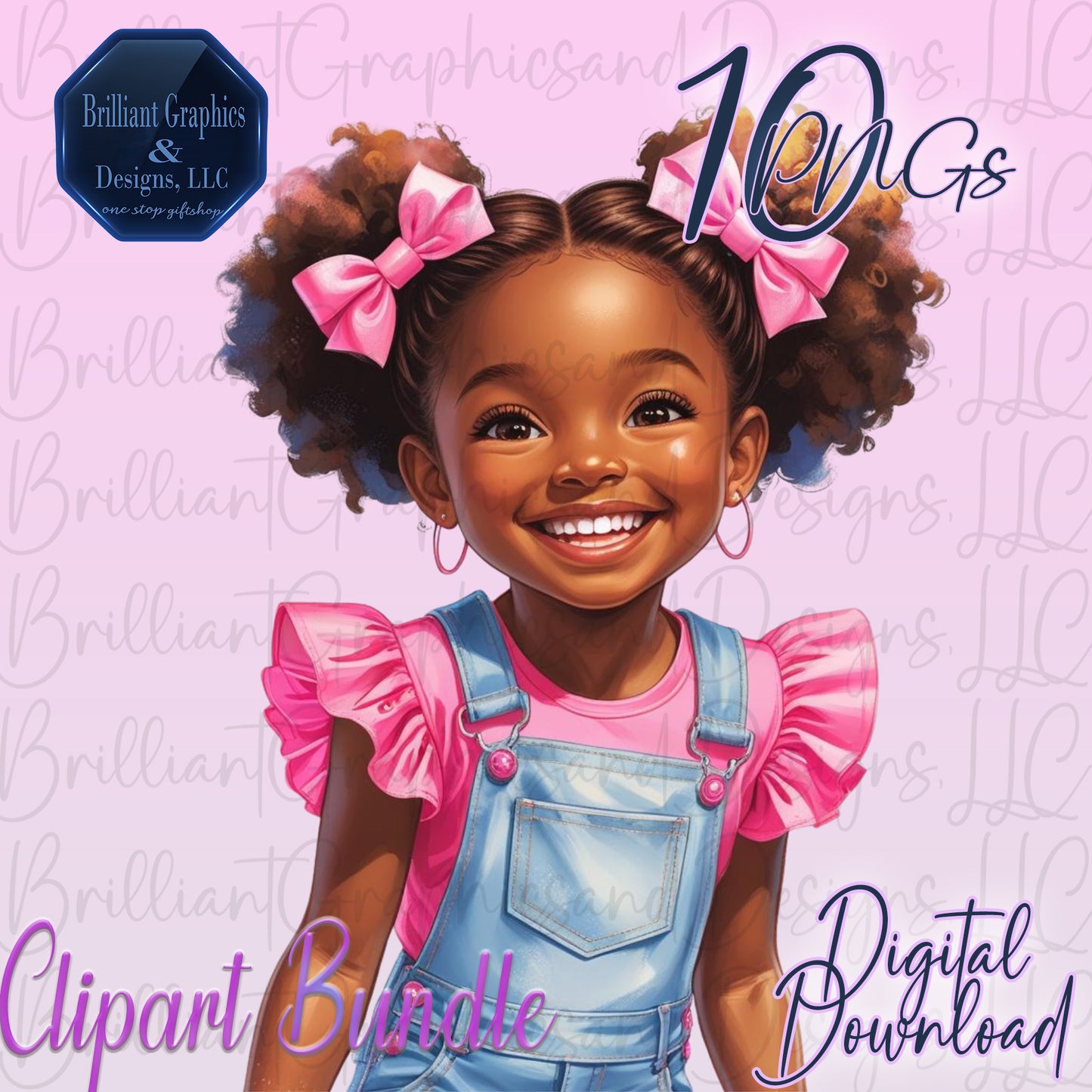 Black Girl ClipArt Bundle. Cute Pretty in Pink. Valentine. Birthday. 10 PNG Files