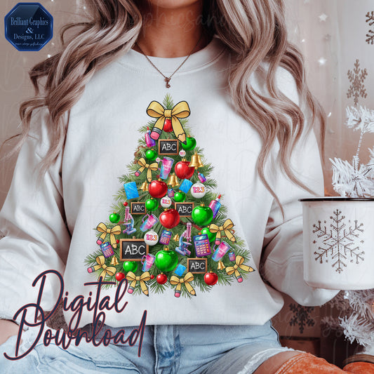 Teacher Life Christmas Tree Digital Art | Airbrushed Holiday Print | PNG. Sublimation. DTF. Educator.