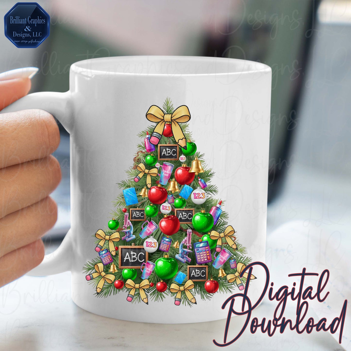 Teacher Life Christmas Tree Digital Art | Airbrushed Holiday Print | PNG. Sublimation. DTF. Educator.