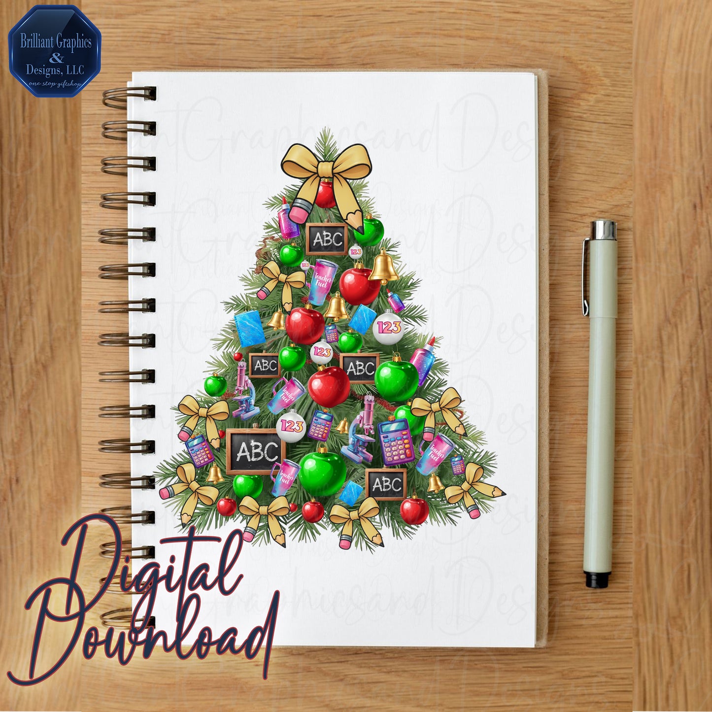 Teacher Life Christmas Tree Digital Art | Airbrushed Holiday Print | PNG. Sublimation. DTF. Educator.