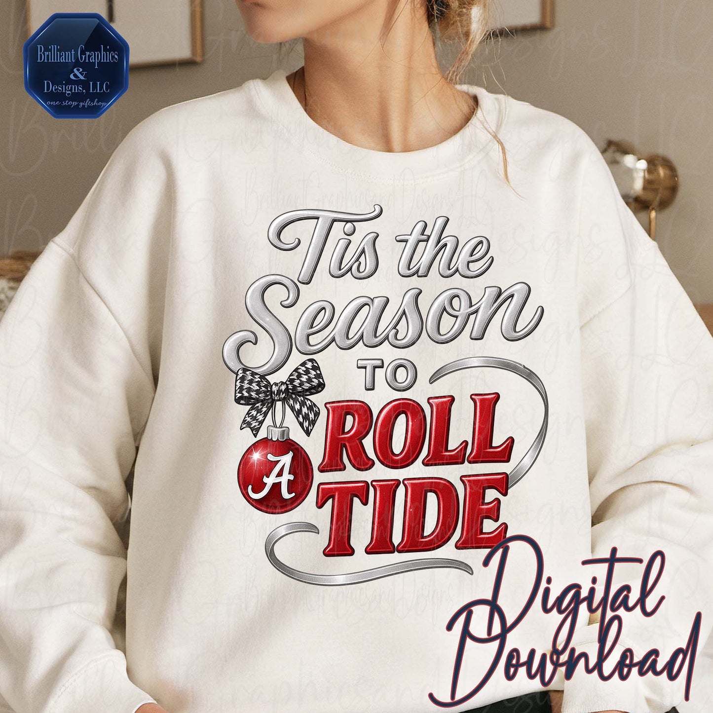 Tis the Season to Roll Tide PNG | Alabama Christmas Sublimation Design | Digital Download, Crimson Tide Holiday Football