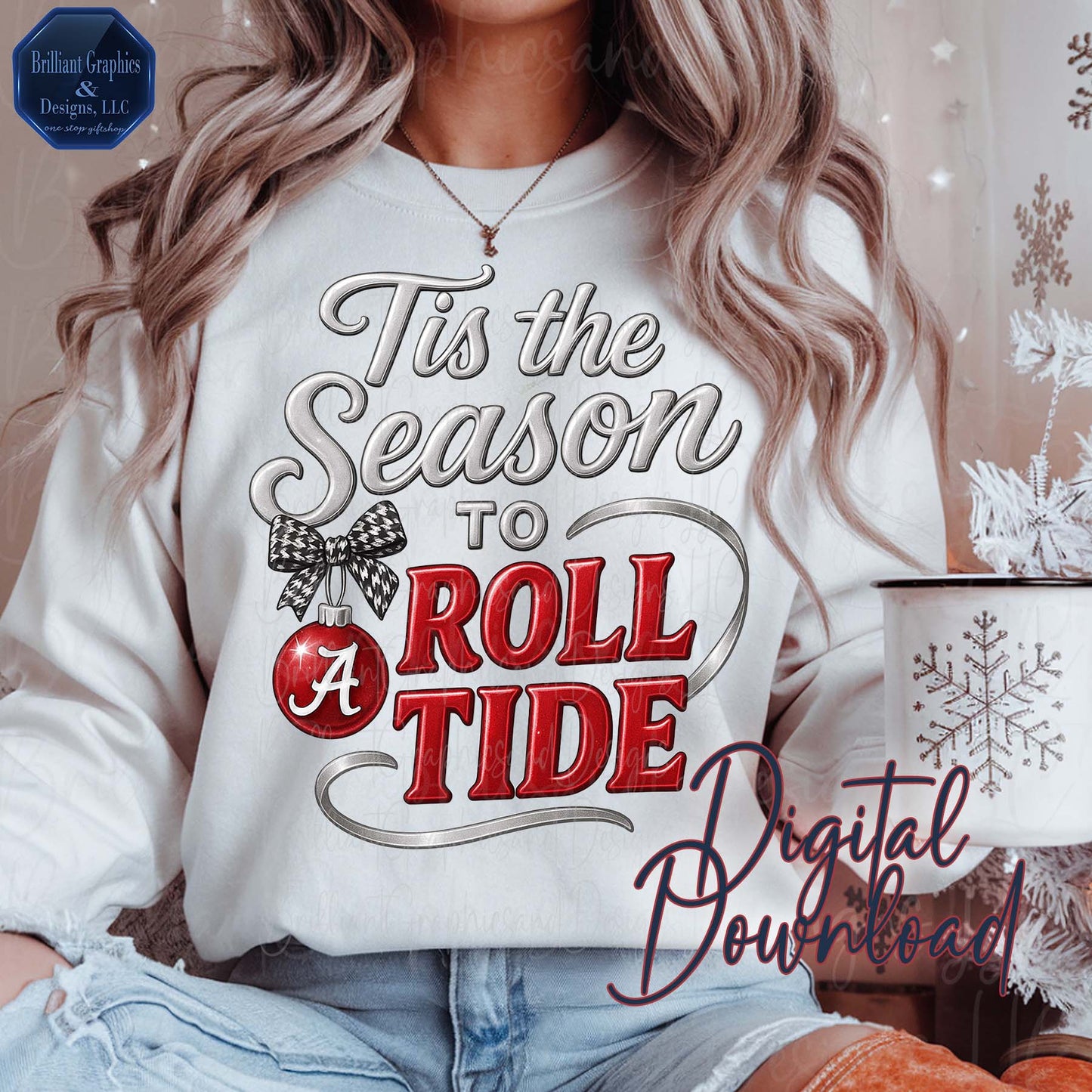 Tis the Season to Roll Tide PNG | Alabama Christmas Sublimation Design | Digital Download, Crimson Tide Holiday Football