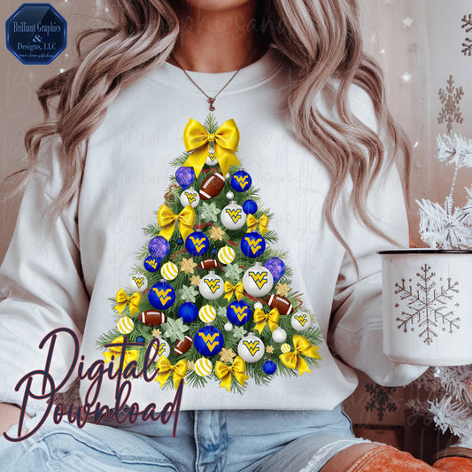 West Virginia Christmas Tree Digital Art | Airbrushed Holiday Print | PNG. Sublimation. DTF.