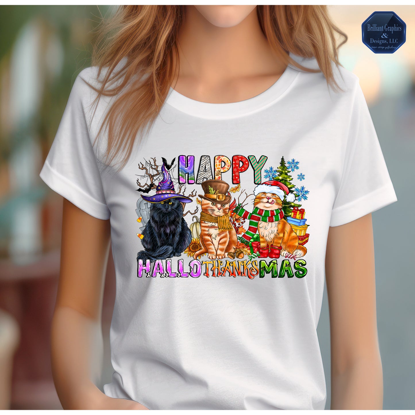 Happy HalloThanksMas Cats T-shirt