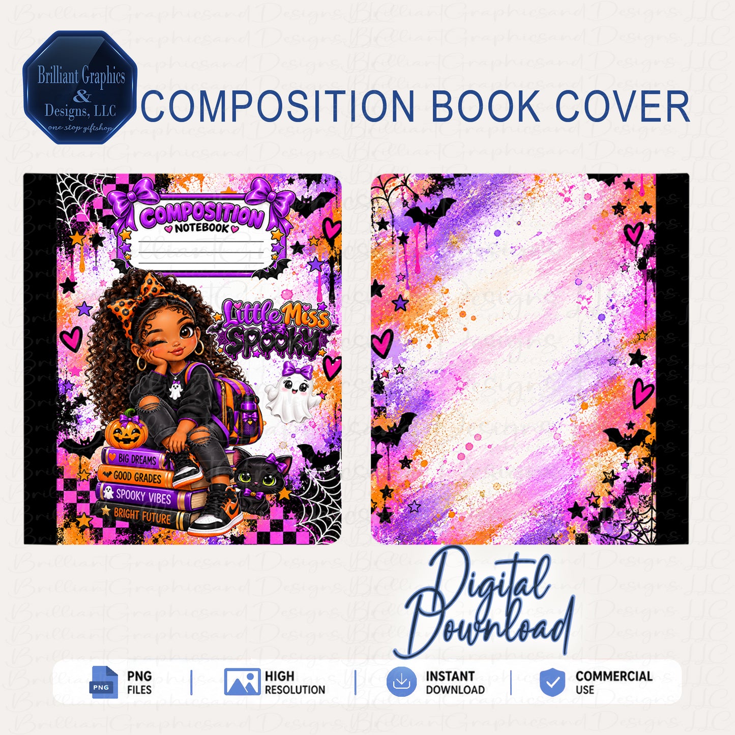 Composition Notebook Cover – Lil' Miss Spooky. Halloween Design | Digital Download