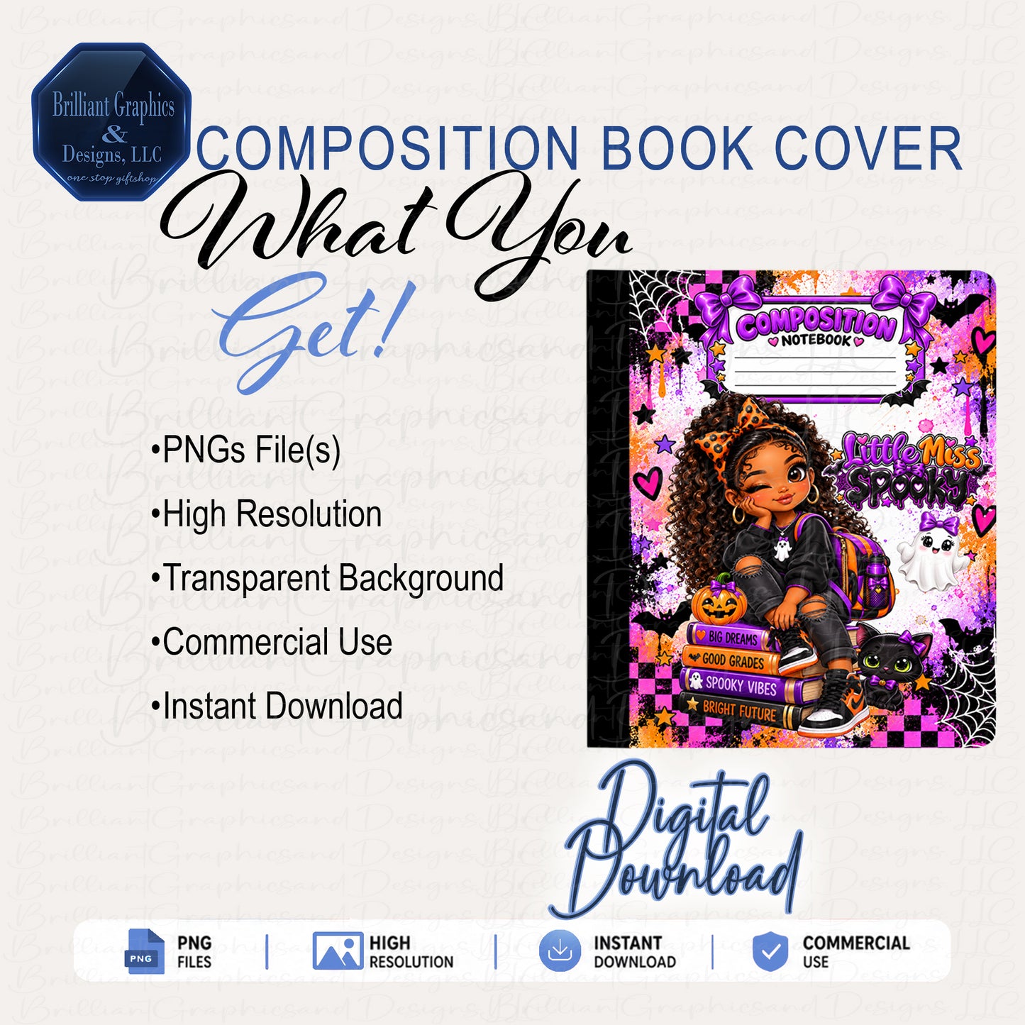 Composition Notebook Cover – Lil' Miss Spooky. Halloween Design | Digital Download