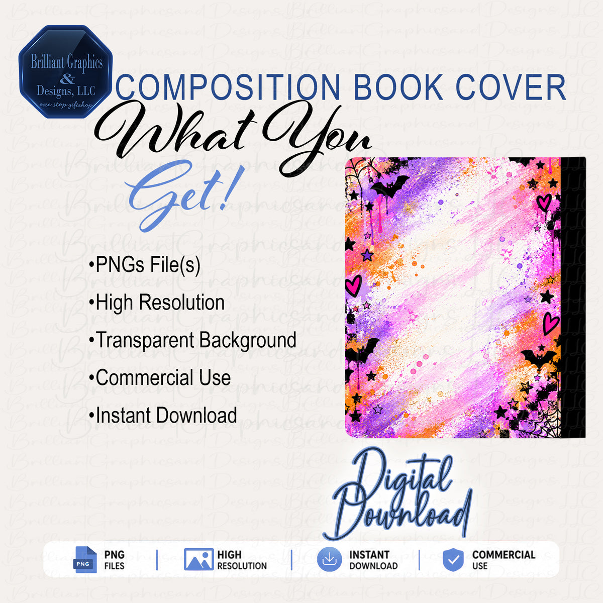 Composition Notebook Cover – Lil' Miss Spooky. Halloween Design | Digital Download