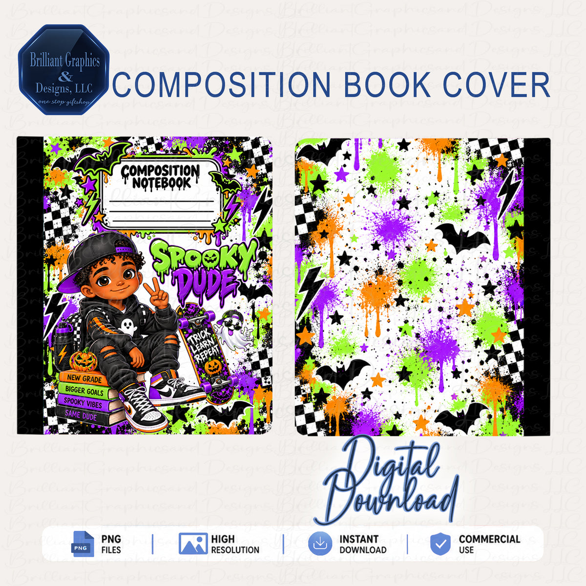 Composition Notebook Cover – Spooky Dude. Halloween Design | Digital Download