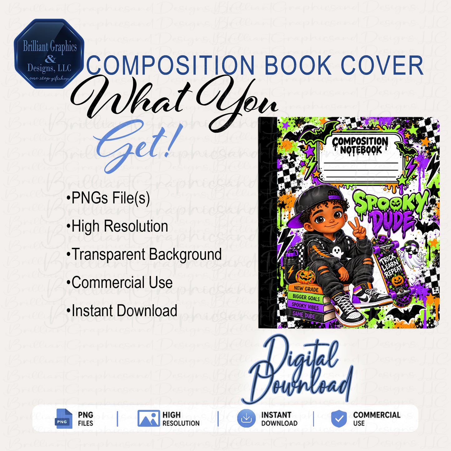 Composition Notebook Cover – Spooky Dude. Halloween Design | Digital Download