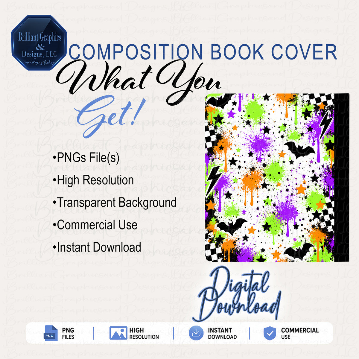 Composition Notebook Cover – Spooky Dude. Halloween Design | Digital Download